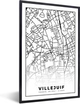 Fotolijst incl. Poster Zwart Wit- Stadskaart - Frankrijk - Villejuif - Kaart - Plattegrond - Zwart wit - 80x120 cm - Posterlijst