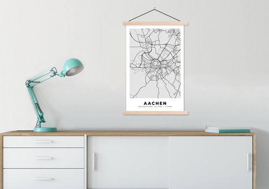 Porte-affiche avec affiche - Affiche scolaire - Aix-la-Chapelle - Plan de la ville - Allemagne - Carte - Carte - 60x90 cm - Lattes vierges