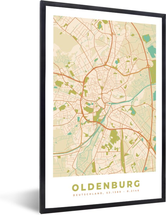 Fotolijst incl. Poster - Kaart - Oldenburg - Vintage - Plattegrond ...