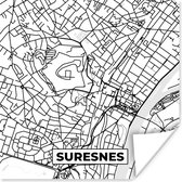 Poster Frankrijk – Plattegrond – Stadskaart – Suresnes - Kaart - Zwart wit - 30x30 cm