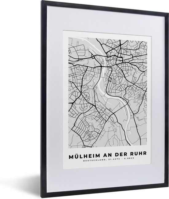 Fotolijst incl. Poster - Mülheim An Der Ruhr - Kaart - Plattegrond - Stadskaart - Duitsland - 30x40 cm - Posterlijst