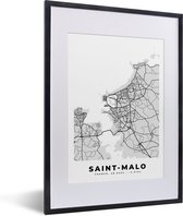 Fotolijst incl. Poster - Frankrijk – Plattegrond – Kaart – Saint-Malo – Stadskaart - 30x40 cm - Posterlijst