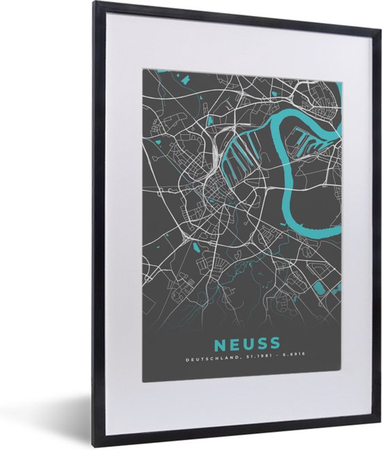 Cadre photo avec affiche - Plan de la ville - Neuss - Allemagne - Carte - Carte - 30x40 cm - Cadre pour affiche
