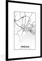 Fotolijst incl. Poster Zwart Wit- Frankrijk - Plattegrond - Fréjus - Stadskaart - Kaart - Zwart wit - 60x90 cm - Posterlijst
