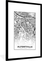 Fotolijst incl. Poster Zwart Wit- Stadskaart - Frankrijk - Kaart - Plattegrond - Alfortville - Zwart wit - 60x90 cm - Posterlijst