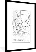 Fotolijst incl. Poster Zwart Wit- Stadskaart – Les Sables-d'Olonne - Plattegrond – Kaart – Frankrijk - Zwart wit - 60x90 cm - Posterlijst