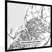 Fotolijst incl. Poster Zwart Wit- Boulogne sur Mer - Stadskaart - Plattegrond - Kaart - Frankrijk - Zwart wit - 40x40 cm - Posterlijst