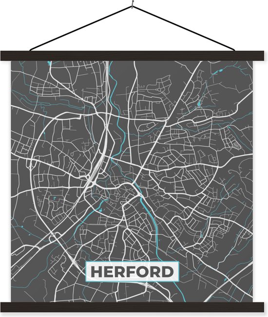 Posterhanger incl. Poster - Schoolplaat - Herford – Stadskaart – Blauw – Plattegrond – Stadskaart – Kaart - Duitsland - 60x60 cm - Zwarte latten