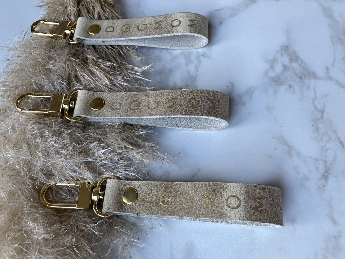 Lederen dogmom sleutelhanger beige