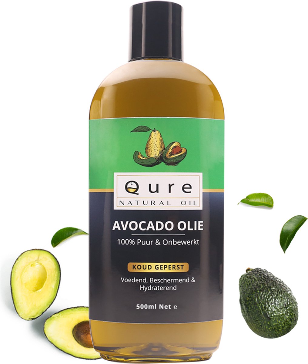Avocado Olie 500ml | 100% Puur & Onbewerkt | Foodgrade Koudgeperst en niet geraffineerde Avocado Olie voor Haar, Huid en Lichaam