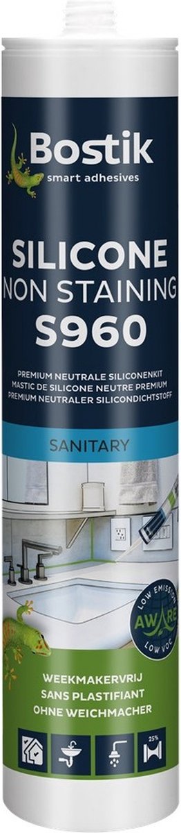 Bostik sanitairkit S960 sil. n-staining wit koker 310ml