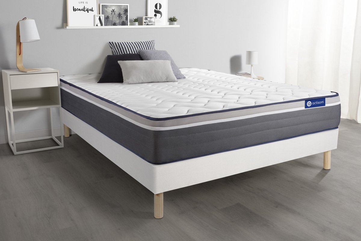Complete boxspring met matras tweepersoons- Actisom Actilatex plus wit - Latex en traagschuim - 120 x 220 cm