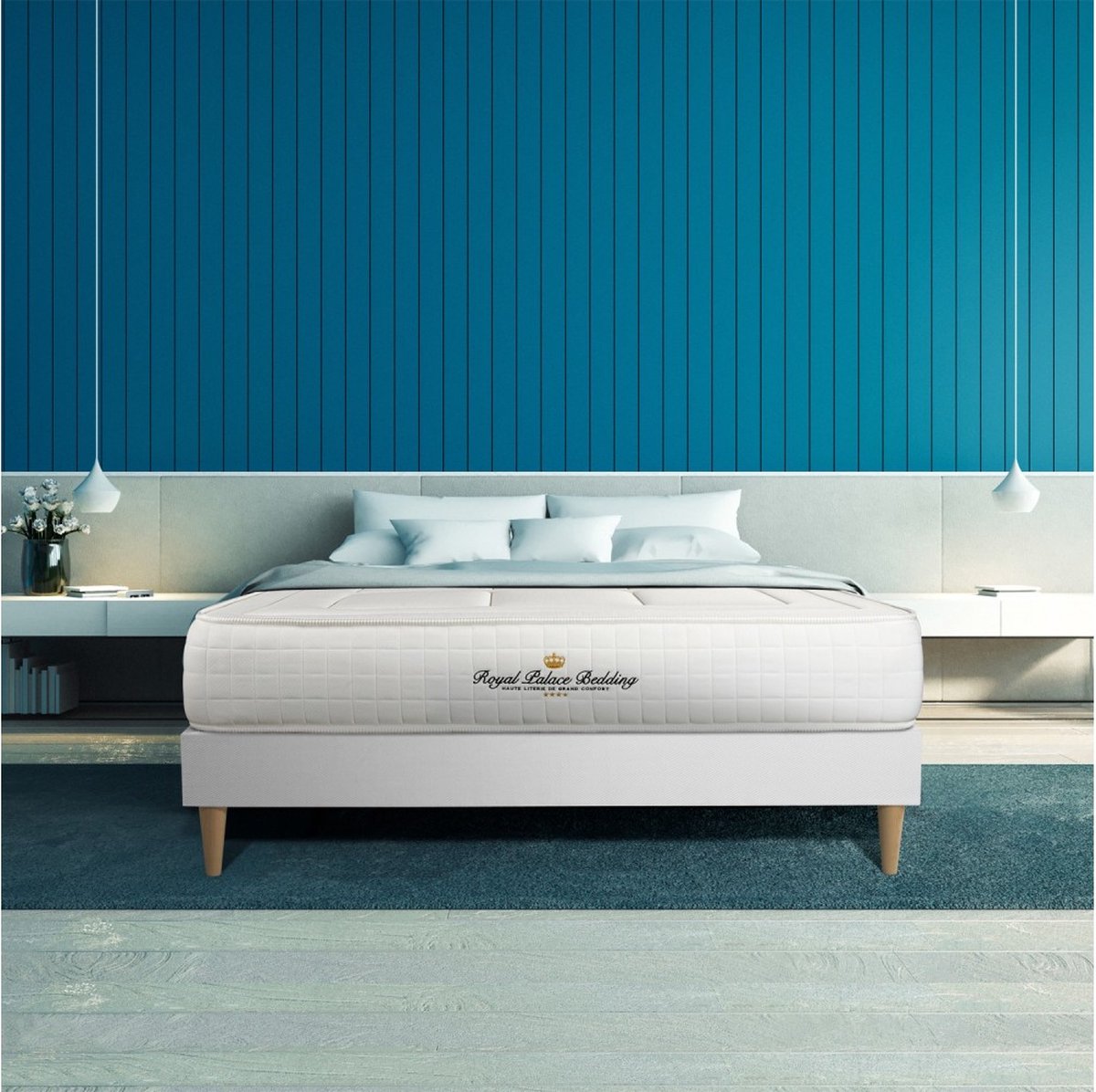 Complete boxspring met matras tweepersoons- Royal Palace Bedding Balmoral wit - Traagschuim - 160 x 195 cm