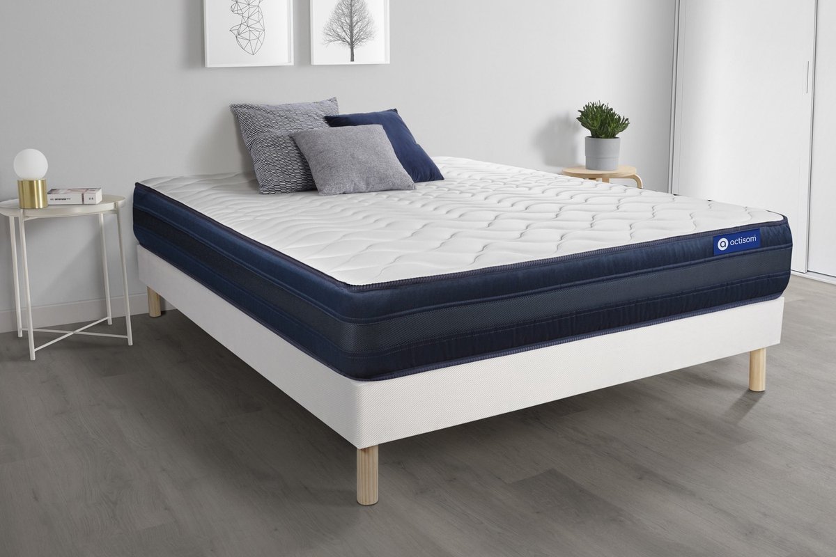 Complete boxspring met matras tweepersoons- Actisom Actilatex tech wit - Latex en traagschuim - 180 x 220 cm