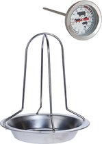 RVS kiprooster/kiphouder/kippenrooster voor de barbecue/BBQ/oven 20 cm - Met analoge vleesthermometer / braadthermometer