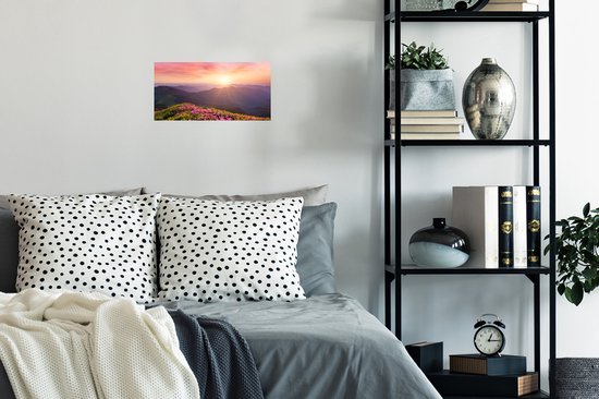 Poster Fleurs - Berg - Coucher de soleil - Paysage - 40x20 cm