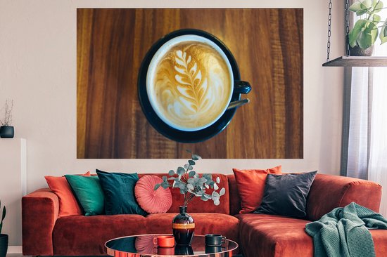 Poster Koffie - Tafel - Hout - 180x120 cm XXL