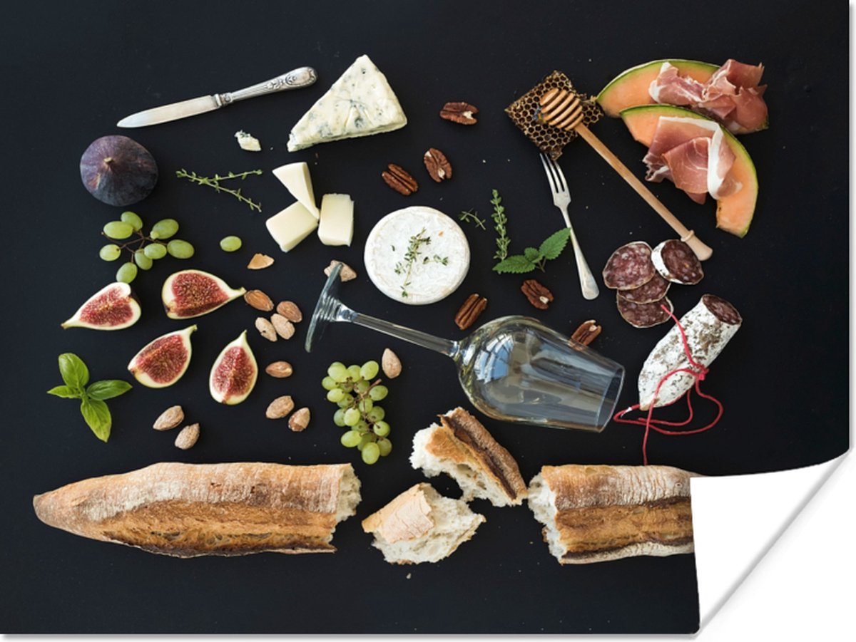 Poster Wijn - Fruit - Kaas - 40x30 cm