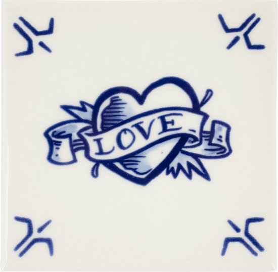 Royal Delft Schiffmacher Royal Blue Tattoo - Delfts blauw tegel Love