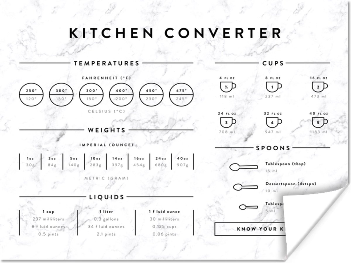 Poster Keuken - Handleiding - Marmer - 80x60 cm
