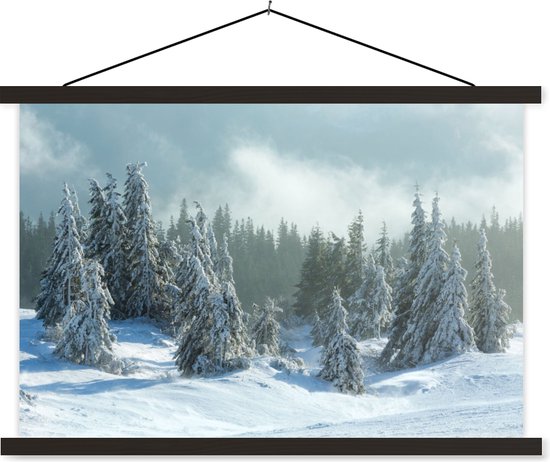 Porte-affiche avec affiche - Affiche scolaire - Forêt - Neige - Hiver - 150x100 cm - Lattes noires