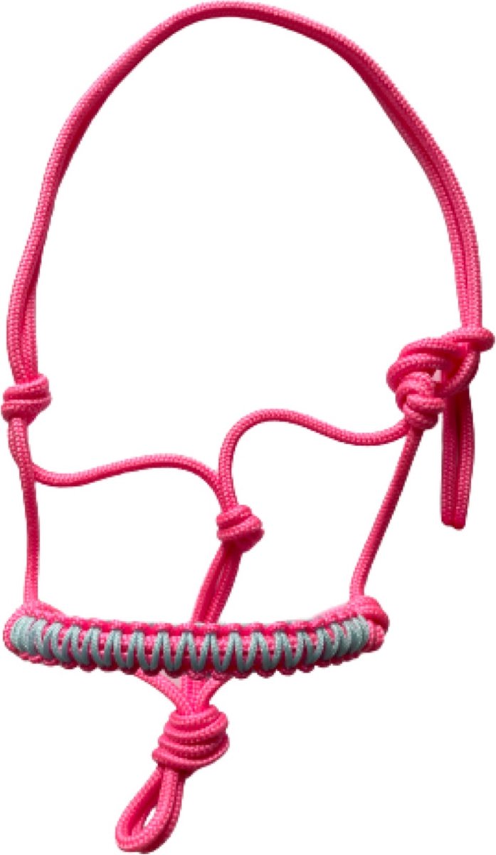 Touwhalster ‘Zigzag’ roze-babyblauw maat Pony | felroze, roze, blauw, roze, speciaal neusstuk, blue, pink, cute, touwproducten
