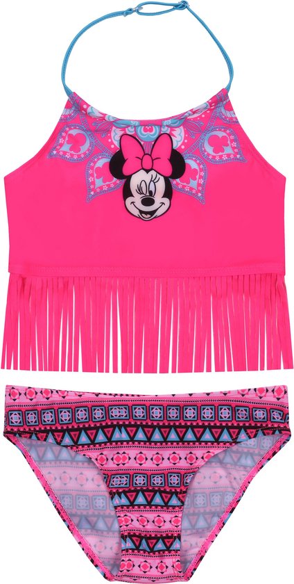 Minnie Mouse DISNEY- Neon roze Aztec patroon zwempak met kwastjes / 116-122