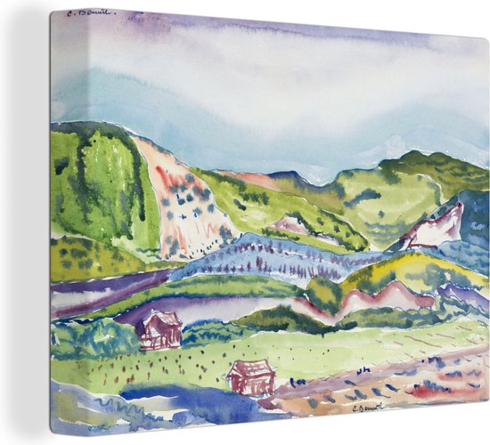 Canvas Schilderij Mountain with red house – schilderij van Charles Demuth – 120×90 cm – Wanddecoratie