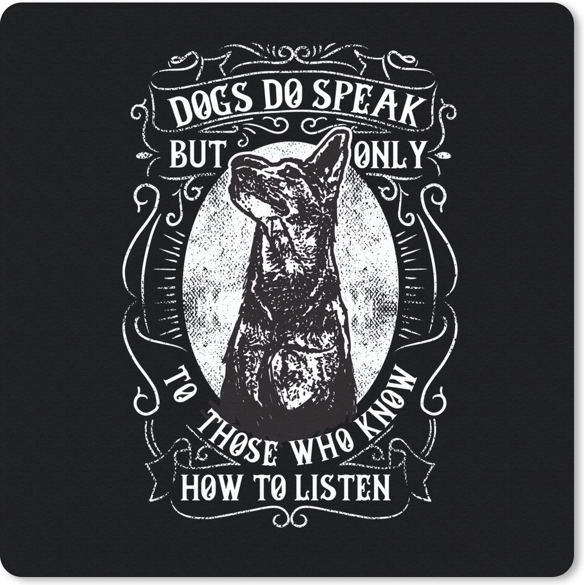 Muismat 20x20 cm - Mousepad Hond - Retro - Zwart - Wit - Spreuk - Muismatten