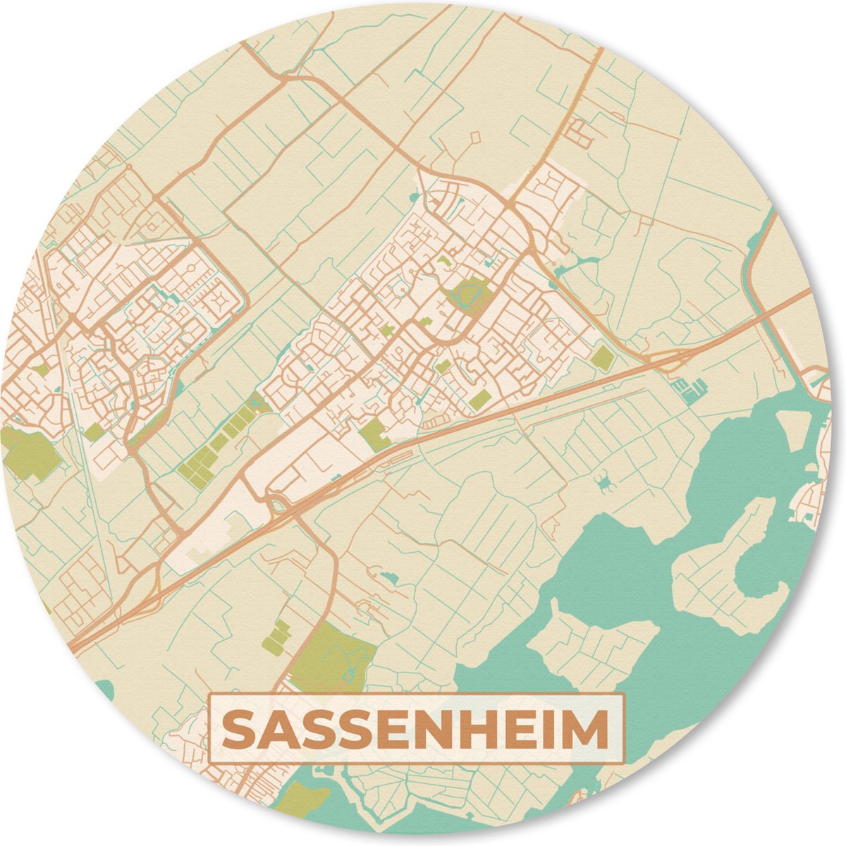 Muismat rond 30x30 cm - Mousepad Sassenheim - Kaart - Plattegrond - Stadskaart - Ronde muismatten - Stadskaart