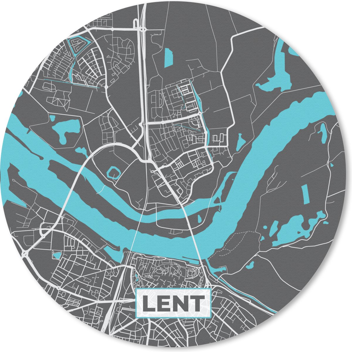 Muismat rond 40x40 cm - Mousepad Plattegrond - Lent - Kaart - Stadskaart - Ronde muismatten - Stadskaart