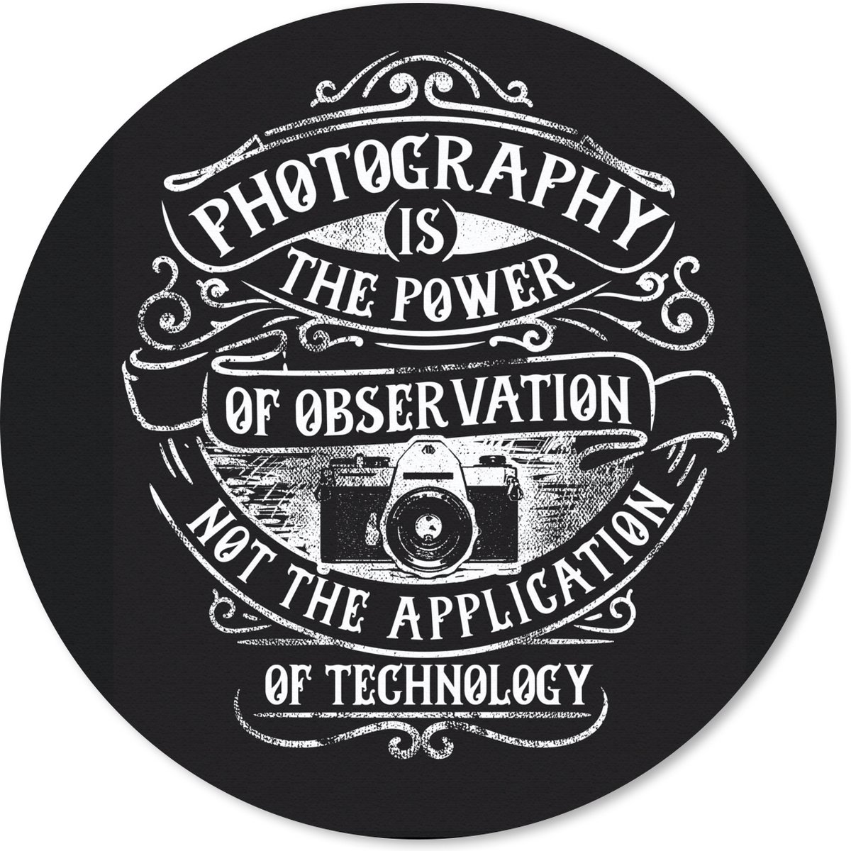 Muismat rond 20x20 cm - Mousepad Camera - Retro - Quote - Zwart - Wit - Ronde muismatten