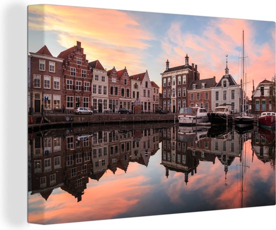 Peinture sur toile Bateaux dans le port de Goes en Zélande, Pays- Nederland - 90x60 cm - Décoration murale