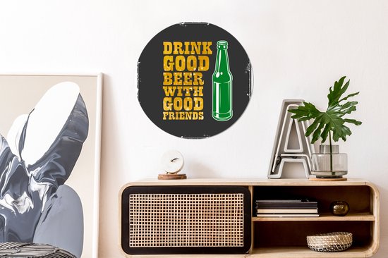 WallCircle - Wandcirkel - Muurcirkel - Mancave - Bier - Fles - Quotes - Vintage - Aluminium - Dibond - ⌀ 60 cm - Binnen en Buiten