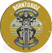 Cercle mural - Cercle mural - Mancave - Moto - Tête de mort - Vintage - Aluminium - Dibond - ⌀ 60 cm - Intérieur et extérieur