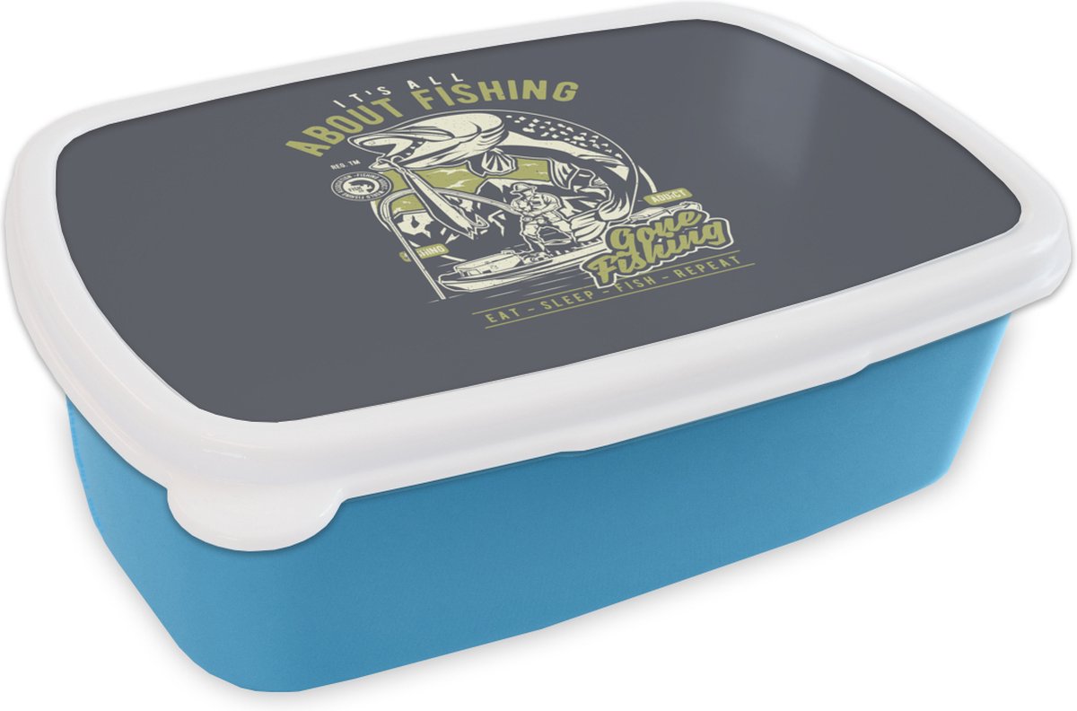 Broodtrommel Blauw - Lunchbox - Brooddoos - Vis - Boot - Vintage - 18x12x6 cm - Kinderen - Jongen