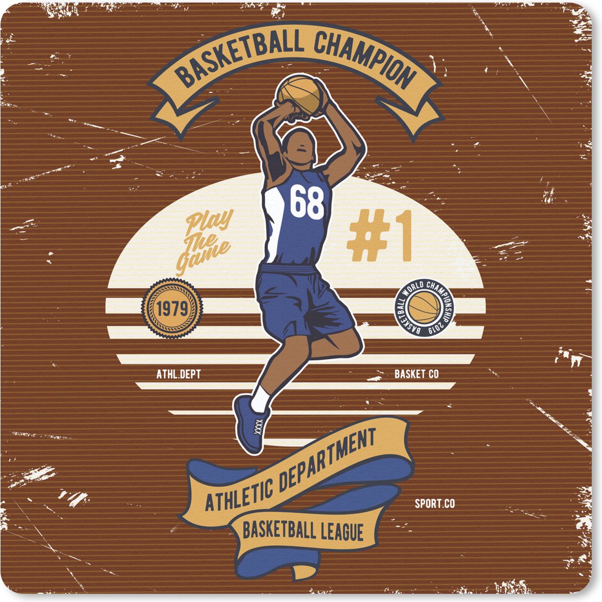 Muismat 30x30 cm - Mousepad Mancave - Basketbal - Vintage - Rood - Muismatten