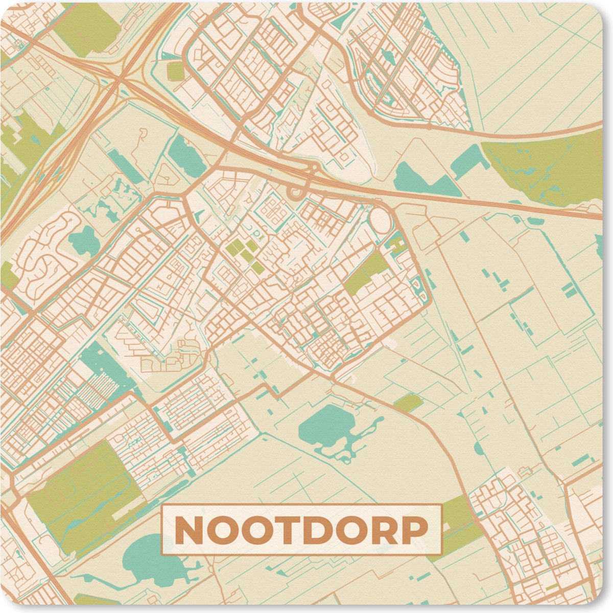Muismat 30x30 cm - Mousepad Nootdorp - Kaart - Plattegrond - Vintage - Stadskaart - Muismatten - Stadskaart