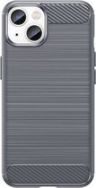 iPhone 14 Plus Hoesje - MobyDefend TPU Gelcase - Geborsteld Metaal + Carbonlook - Grijs - GSM Hoesje - Telefoonhoesje Geschikt Voor iPhone 14 Plus