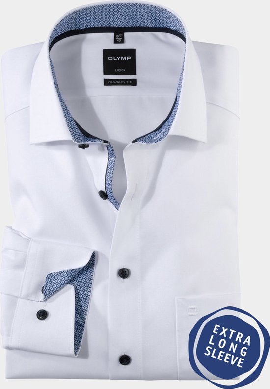 OLYMP Luxor modern fit overhemd - mouwlengte 7 - wit (contrast) - Strijkvrij - Boordmaat: 40