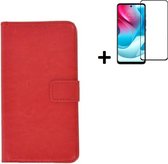 Motorola Moto E32/ E32s Hoesje - Bookcase - Moto E32/ E32s Hoesje - Pu Leder Wallet Book Case Rood Cover + Full Screenprotector