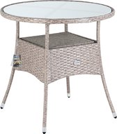 Casaria Polyrattan Bijzettafel 80cm Rond - 5mm Veiligheidsglas – Beige