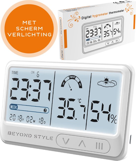 BEYOND STYLE Digitale Hygrometer Met Schermverlichting Thermometer En  Weerstation Voor Binnen Multifunctionele Luchtvochtigheidsmeter... Kopen?