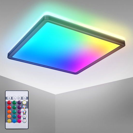 B.K.Licht - RGB LED Plafonniére - zwart - dimbaar - met indirecte licht - met afstandsbediening - l: 29cm