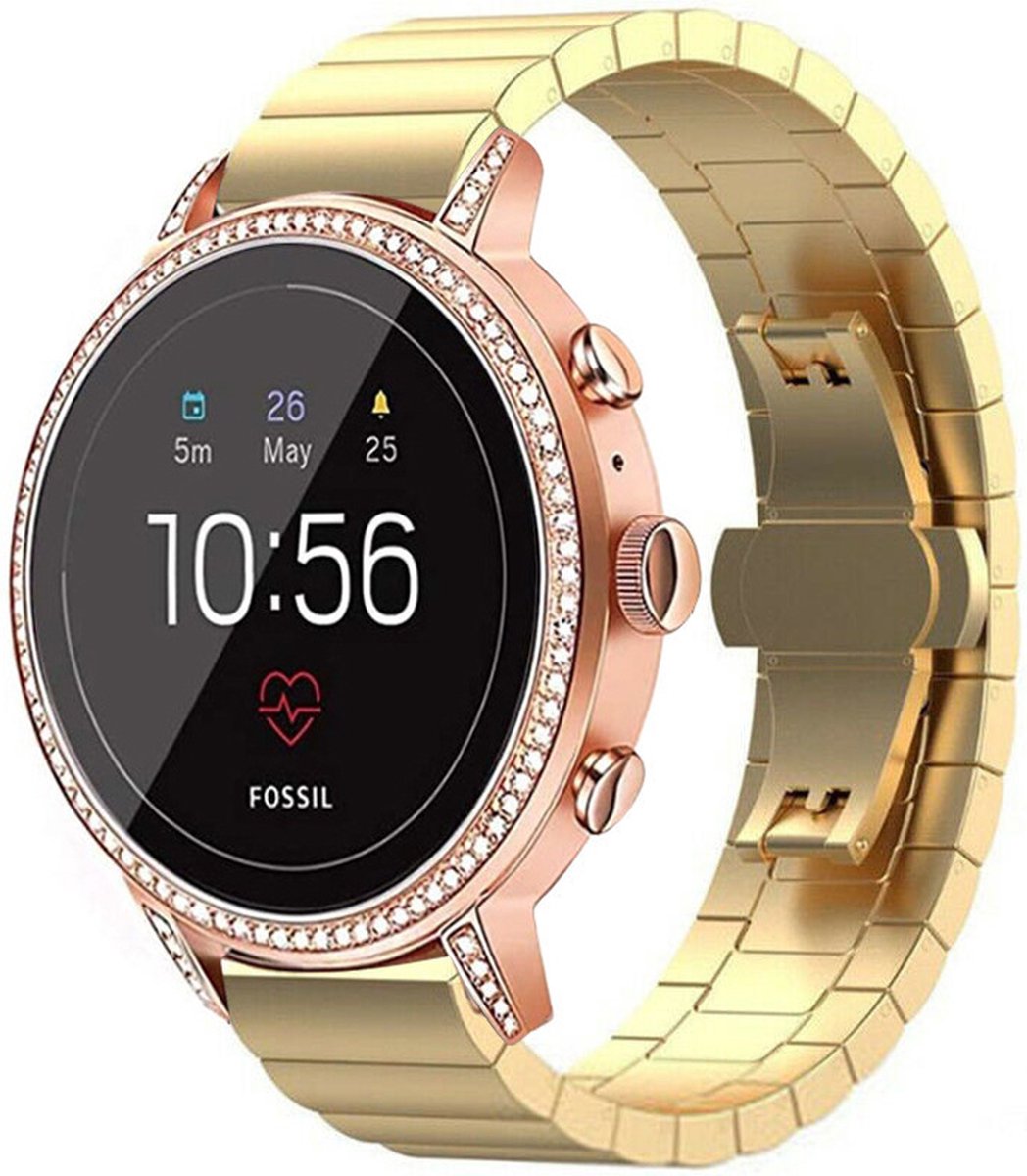 Strap-it Luxe metalen bandje - geschikt voor Fossil Gen 5e - 42mm / Gen 6 - 42mm - Huawei Watch GT 4 - 41mm - ScanWatch 2 - 38mm / ScanWatch Light / Steel HR - 36mm - Goud