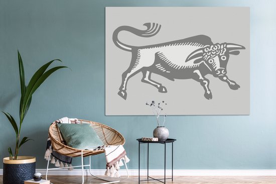Tableau sur toile Une illustration d'un taureau - noir et blanc - 160x120 cm - Décoration murale XXL