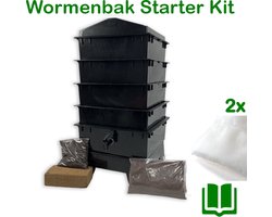 Wormenhotel 64L - Billiebin 4 laags starter kit (zwart) - Incl. filter/kweekgrond/bedding/instructieboekje > Excl. wormen - 100% gerecycled voedselveilig kunststof wormenbak - Wormentoren compostbak met opvangbak en tapkraantje | Billiebin