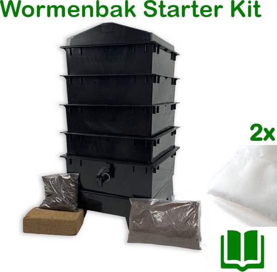 Wormenbak - 4 laags starter kit (zwart) - Excl. wormen > Incl....
