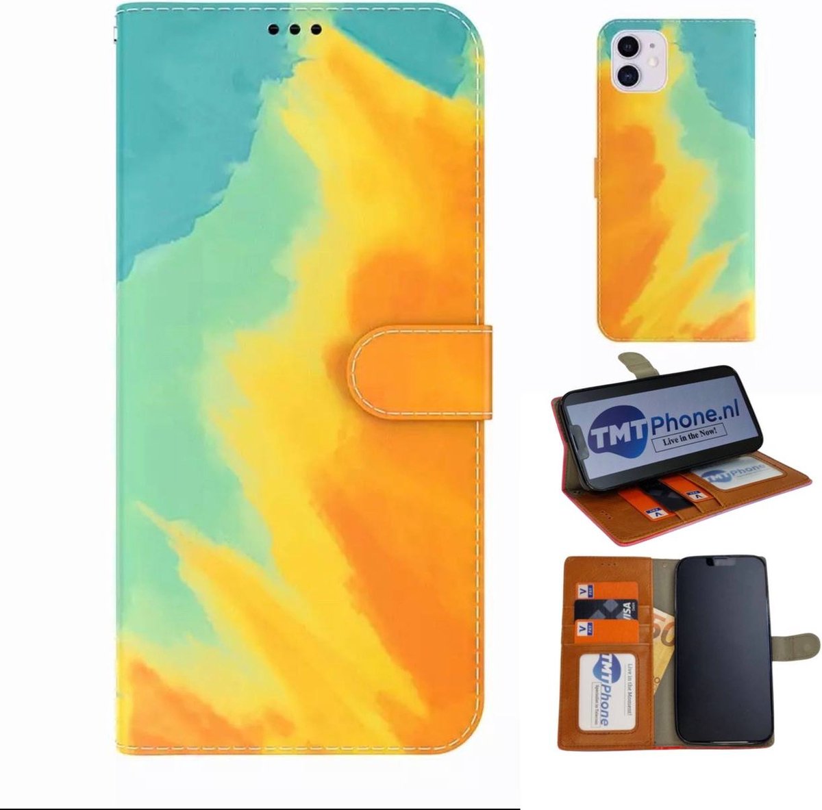 Samsung Galaxy A33 Ultra Bescherming - Autumn Leaves Yellow - Aquarel - Edge to Edge - Vloeibare Kunstleer - Telefoon Bookcase met 3x kaarthouder