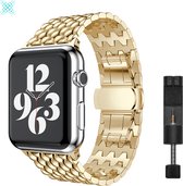 MY PROTECT® Bracelet en métal de Luxe pour Apple Watch Series 1/2/3/4/5/6/7/SE 42/ 44/45mm Bracelet de montre - Bracelet de montre en acier inoxydable Dragon Link - Or